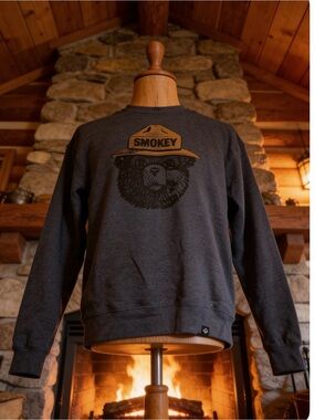Tultex Smokey Bear Graphic Men's Crewneck Sweater - Blue and Gold